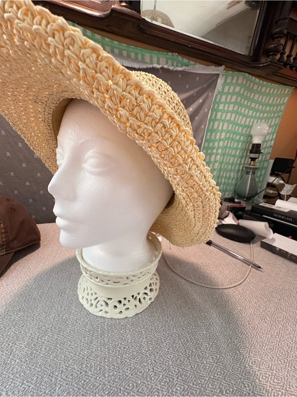 Natural Straw Wide-Brim Sun Hat with Decorative Beaded Band - Picture 3 of 5